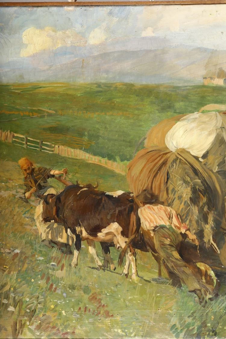  127-Ettore Tito-La raccolta del fieno-1911-dettaglio  